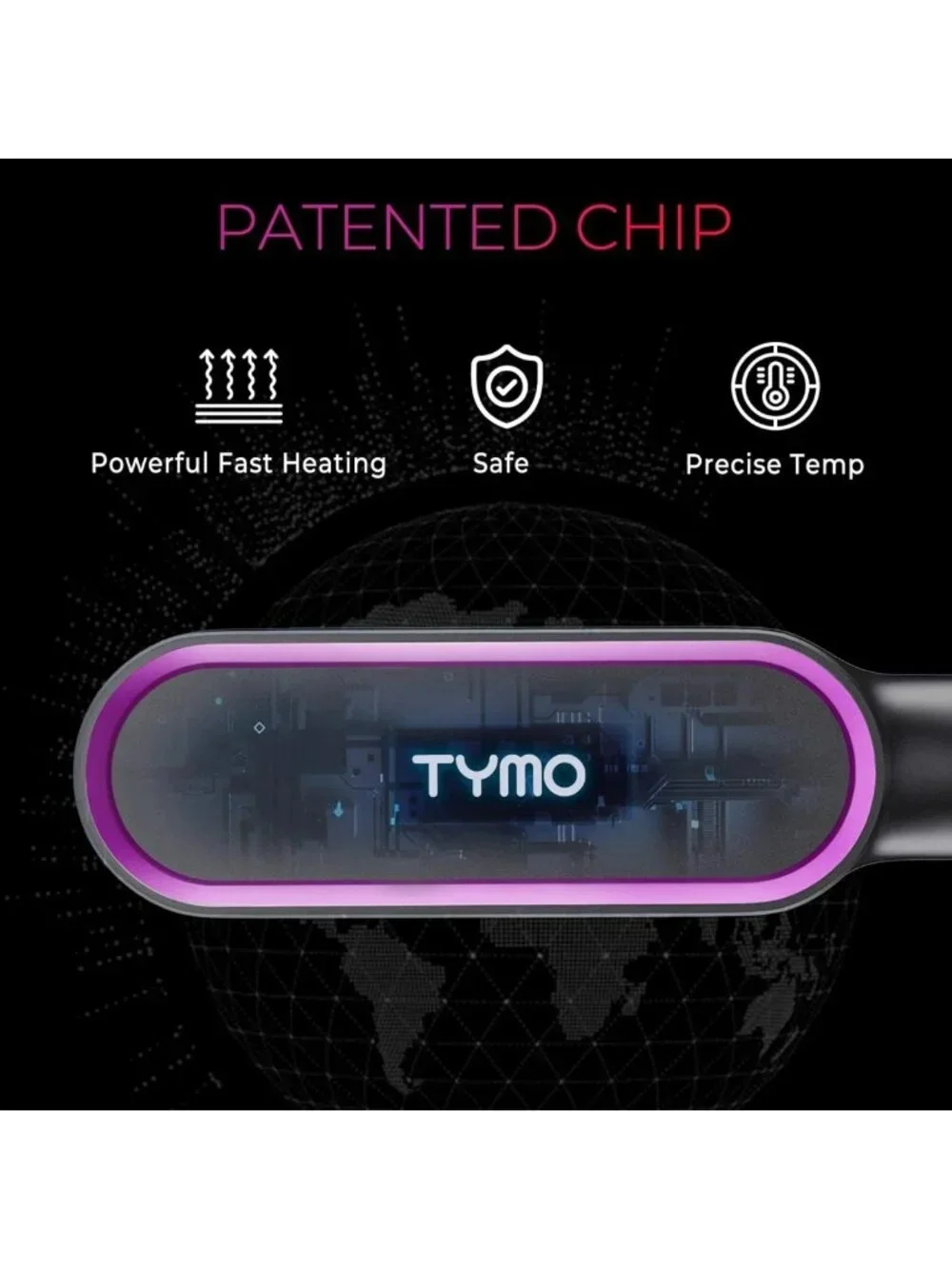 Hair Straightener Brush Comb - Fast Heating, 5 Temp Settings, Dual Voltage